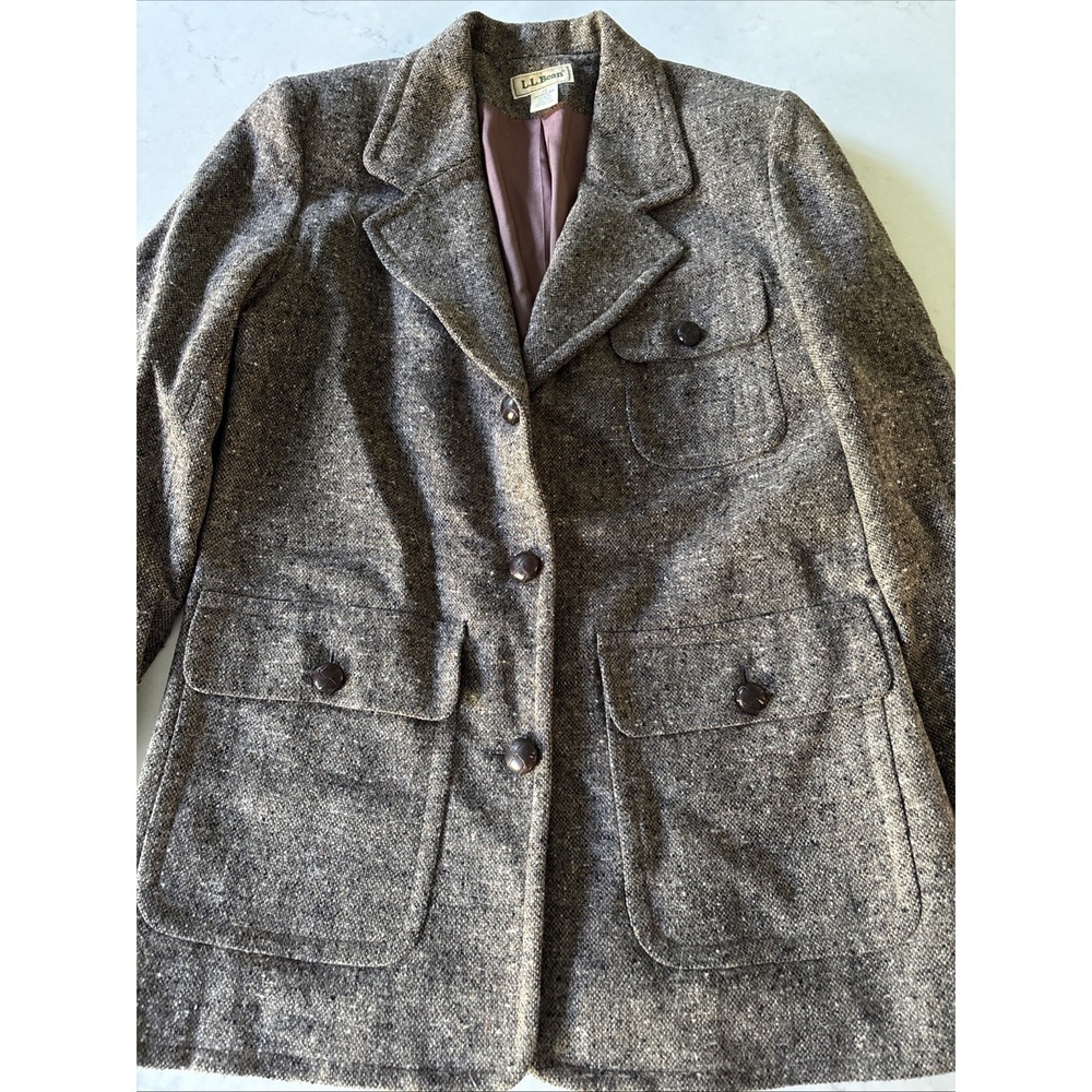 Vtg Y2K LL Bean Tweed Wool Blend Blazer Womens 10 Acedemia Preppy